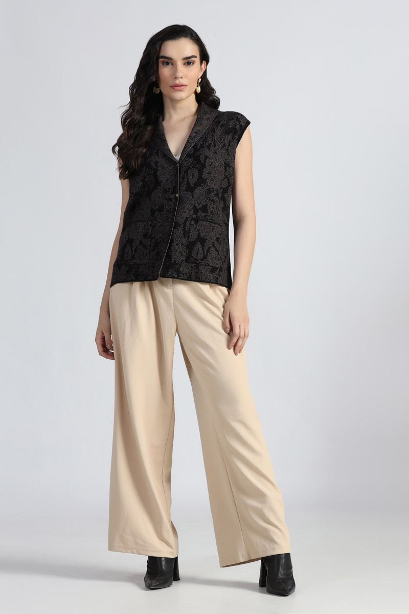 SHAWL COLLAR ORIENTAL FLORAL SLEEVELESS CARDIGAN