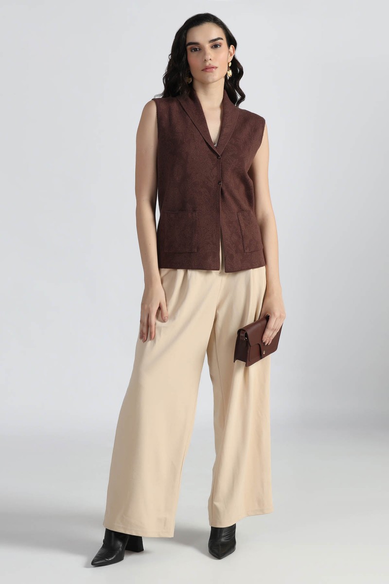 SHAWL COLLAR ORIENTAL FLORAL SLEEVELESS CARDIGAN
