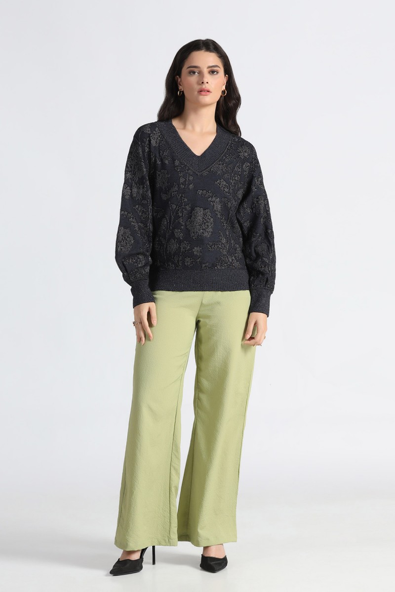 BEAUTIFUL FLORAL LUREX PLATED TRANSFER JACQUARD V NECK PULLOVER BEAUTIFUL FLORAL LUREX PLATED TRANSFER JACQUARD V NECK PULLOVER
