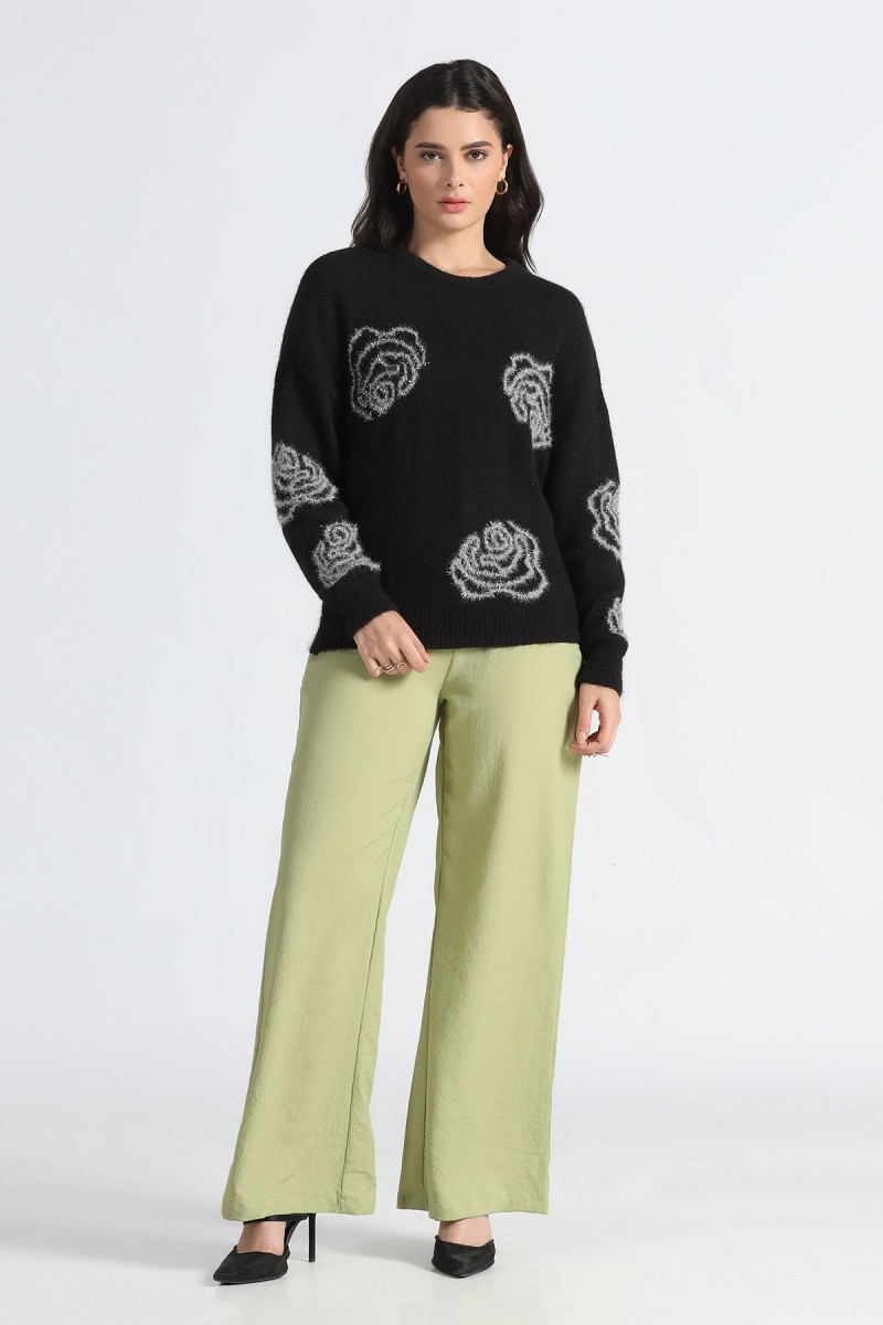 METALLIC FLORAL INTARSIA SWEATER