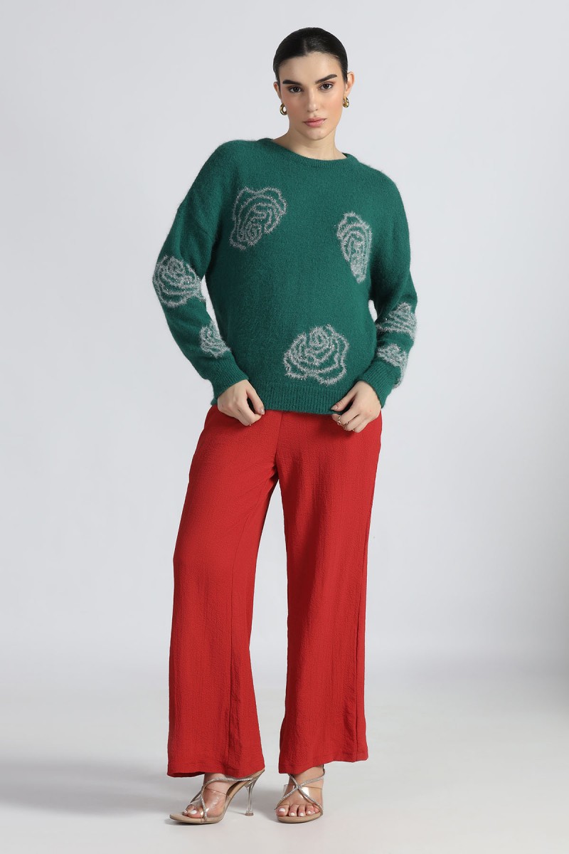 METALLIC FLORAL INTARSIA SWEATER