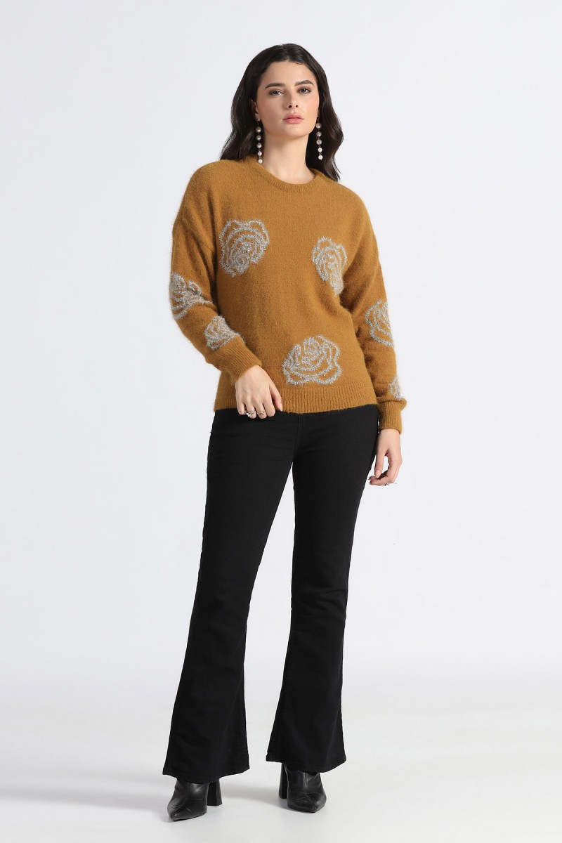 METALLIC FLORAL INTARSIA SWEATER