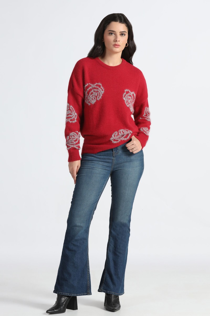 METALLIC FLORAL INTARSIA SWEATER