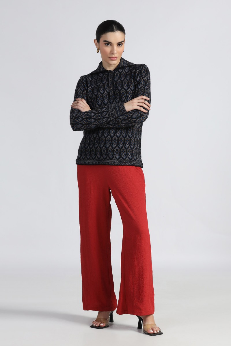 POLO NECK ETHNIC PASELY JACQUARD SWEATER