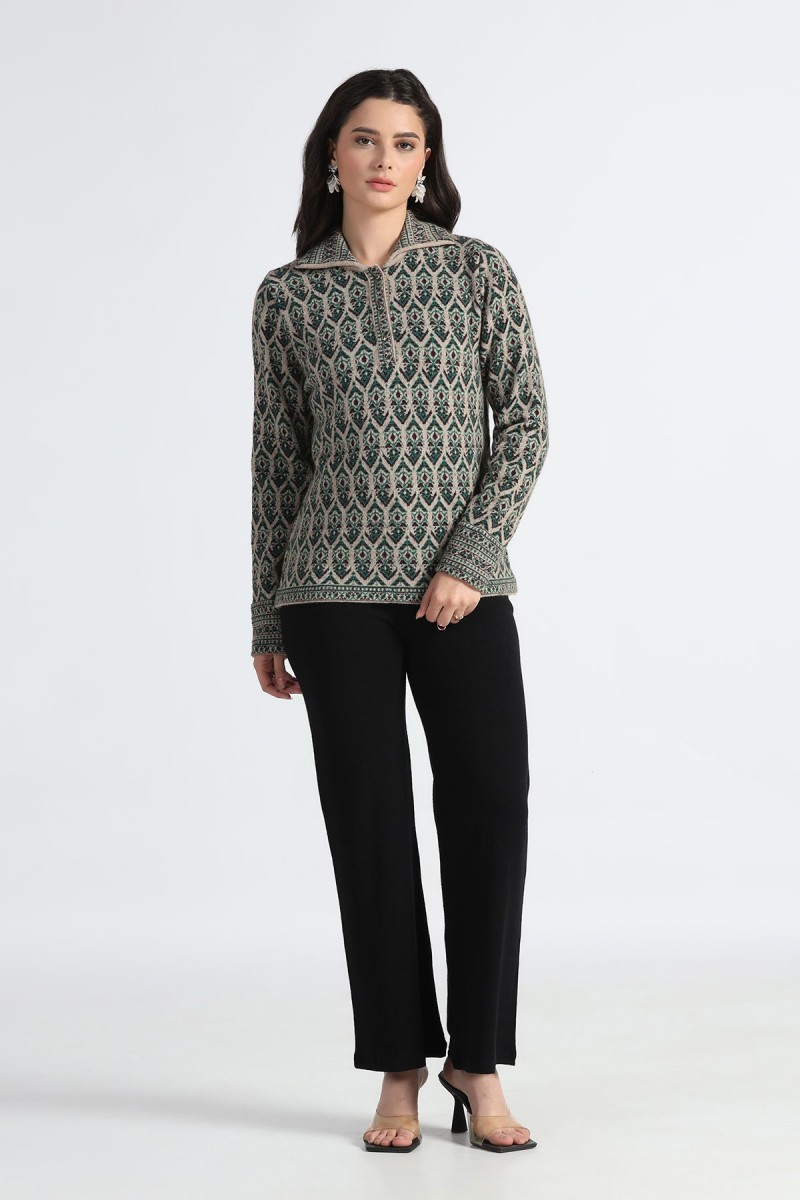 POLO NECK ETHNIC PASELY JACQUARD SWEATER