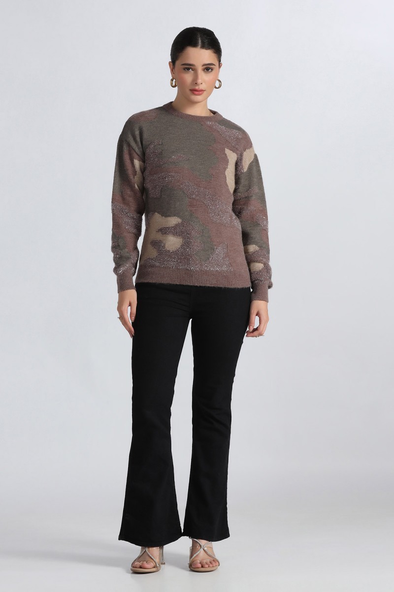 ROUND NECK INTARSIA SWEATER