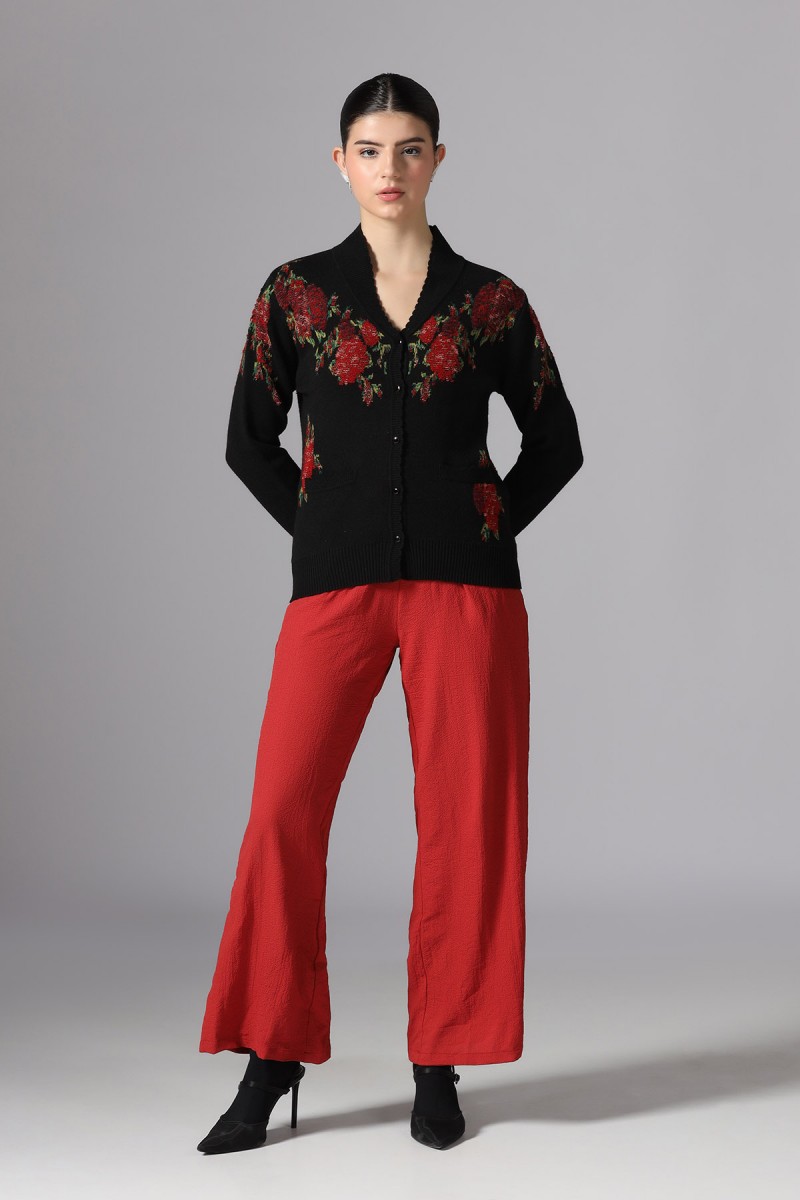 V NECK FLORAL PLUSH CARDIGAN