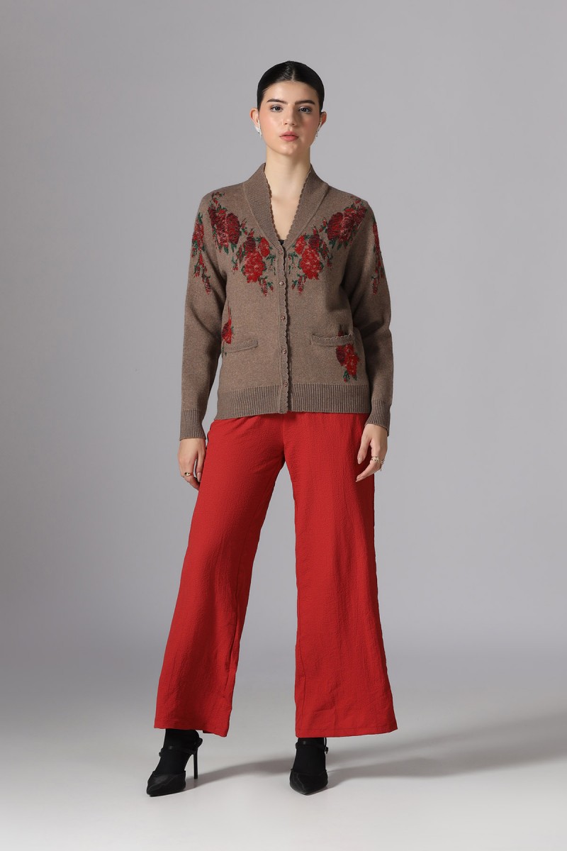 V NECK FLORAL PLUSH CARDIGAN