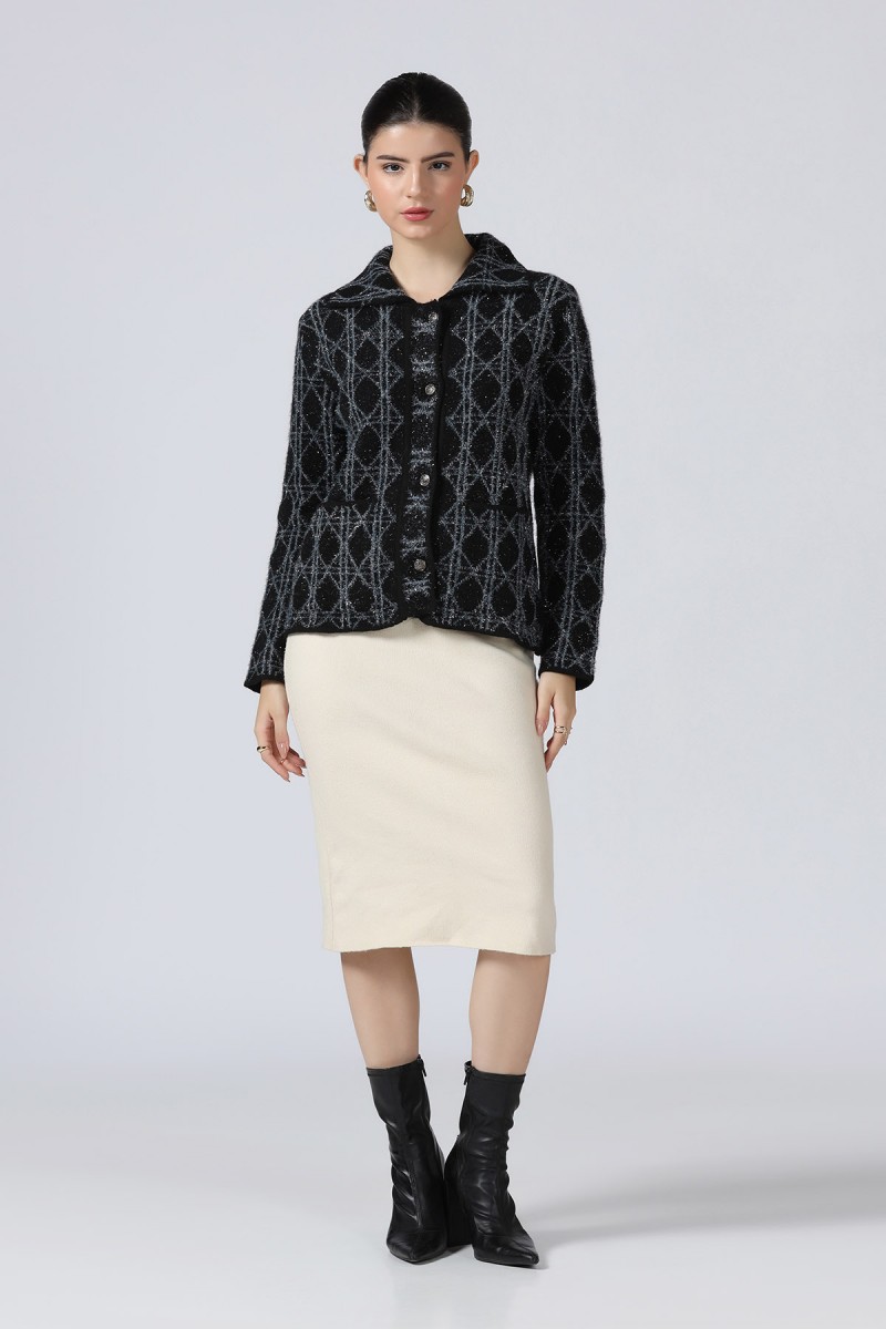 POLO NECK METALLIC CARDIGAN