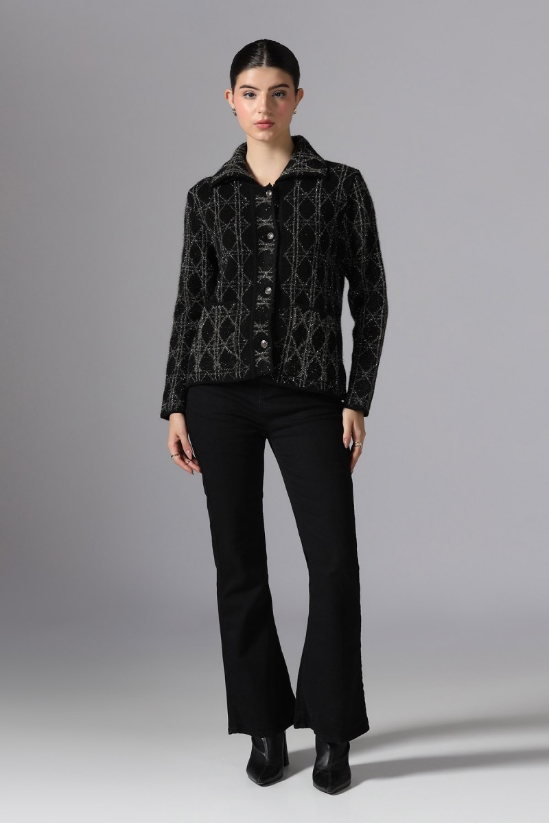 POLO NECK METALLIC CARDIGAN