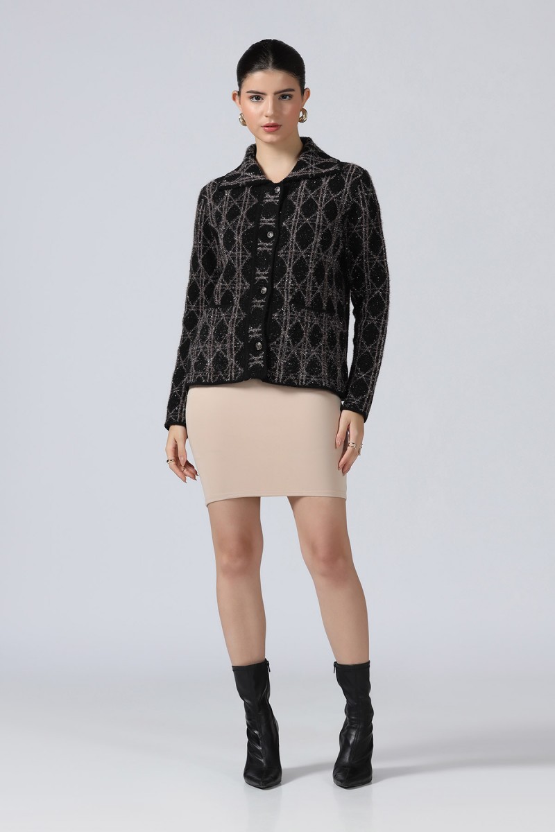 POLO NECK METALLIC CARDIGAN