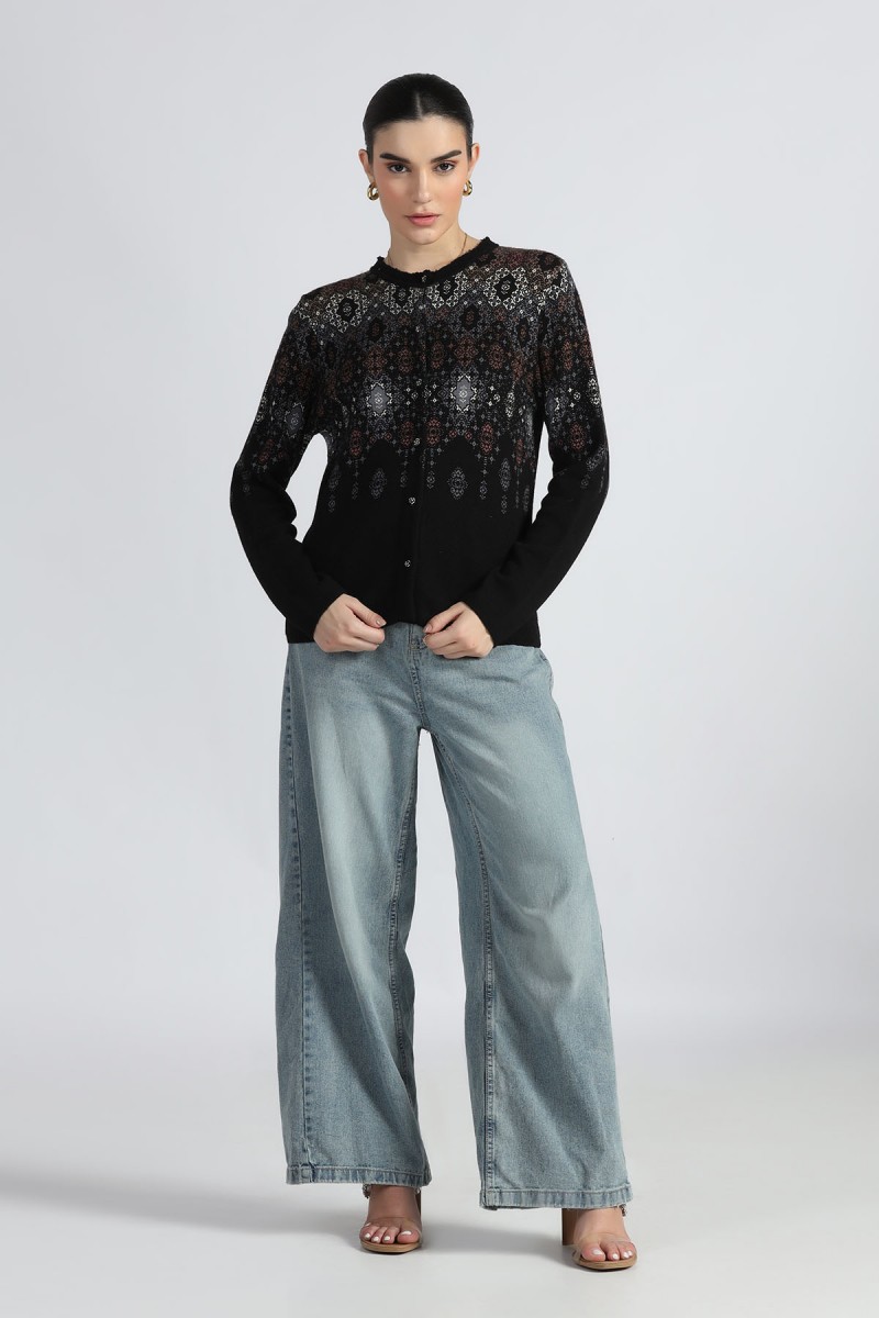 ROUND NECK JACQUARD CARDIGAN