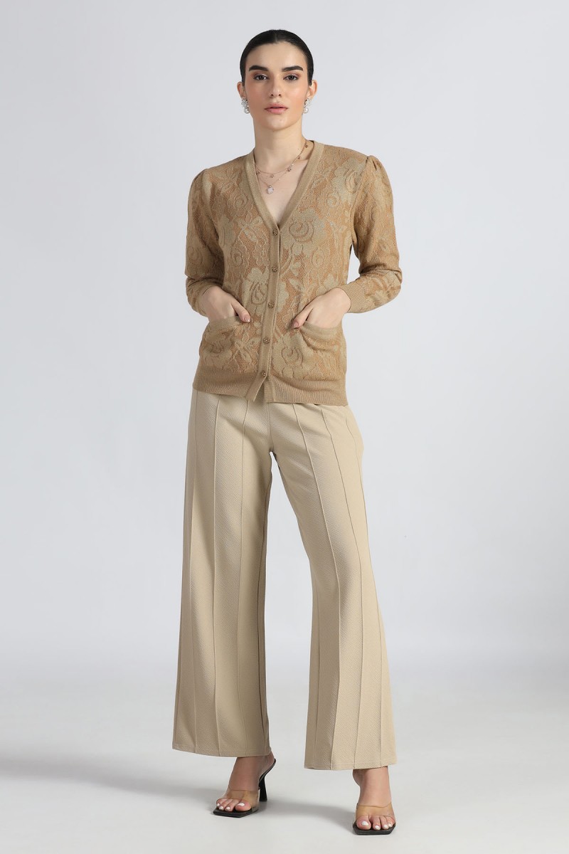 LUREX PLATED FLORAL V NECK CARDIGAN