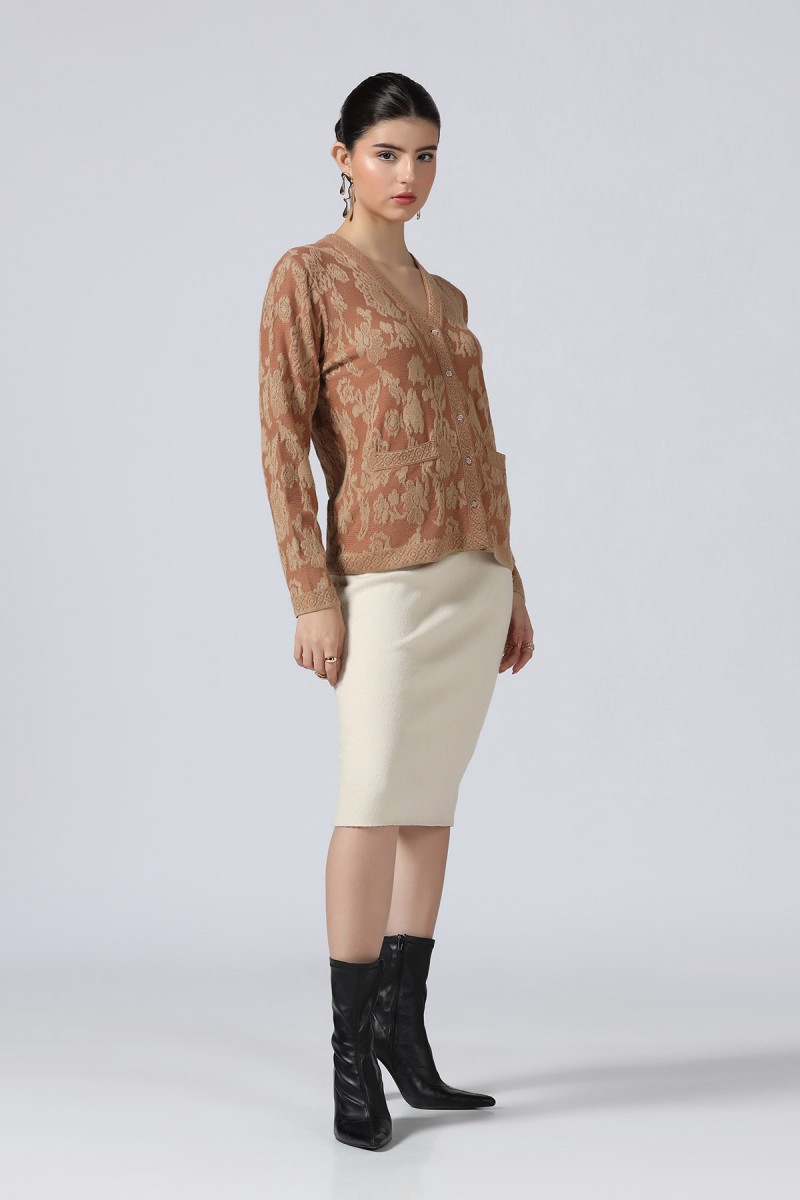 BEAUTIFUL FLORAL LUREX PLATED TRANSFER JACQUARD V NECK PULLOVER