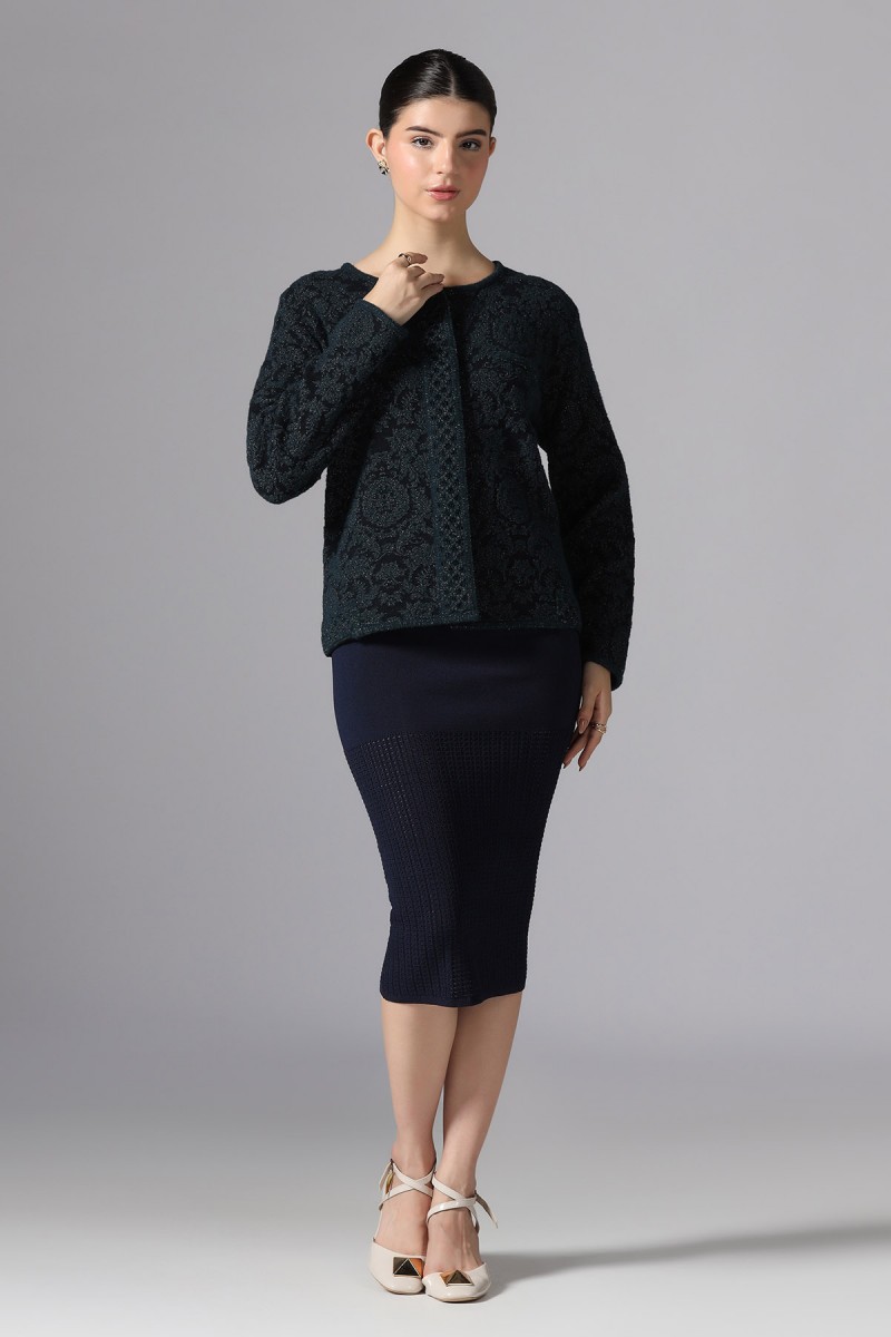FLORAL JACQUARD WITH PLATED LUREX CARDIGAN