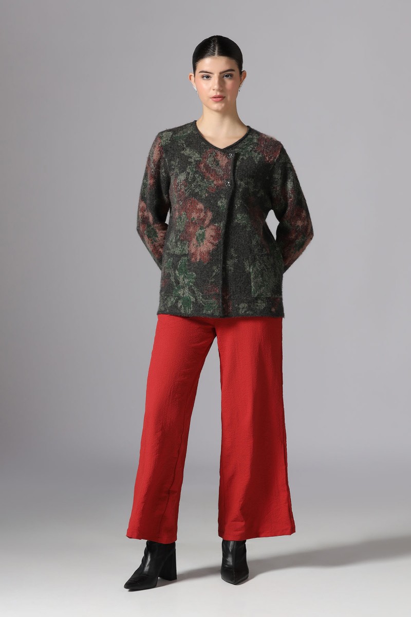 FLORAL JACQUARD KNITED CARDIGAN
