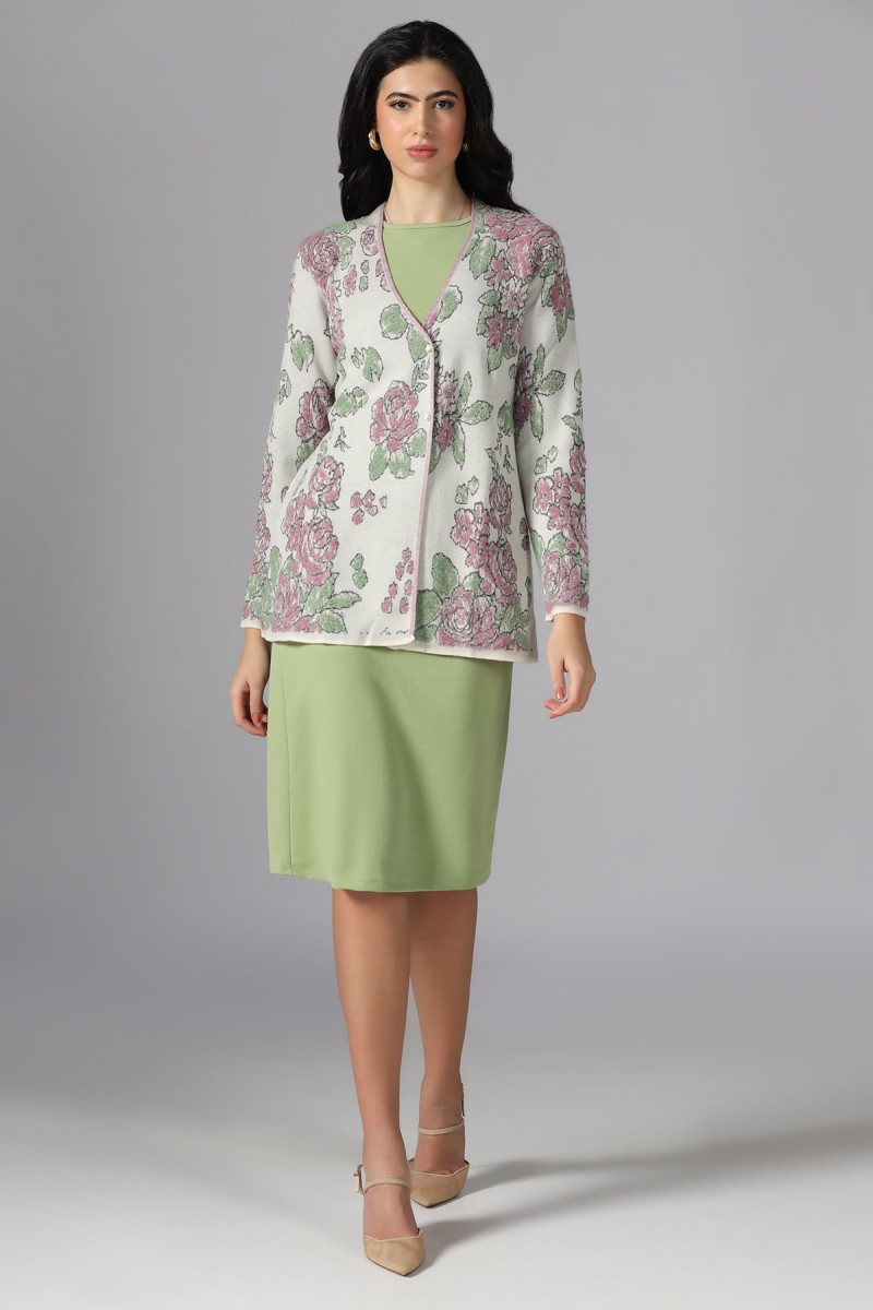 FLORAL PLUSH V NECK JACQUARD CARDIGAN