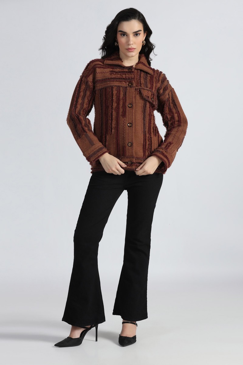 POLO NECK SHEARED JACQUARD CARDIGAN POLO NECK SHEARED JACQUARD CARDIGAN