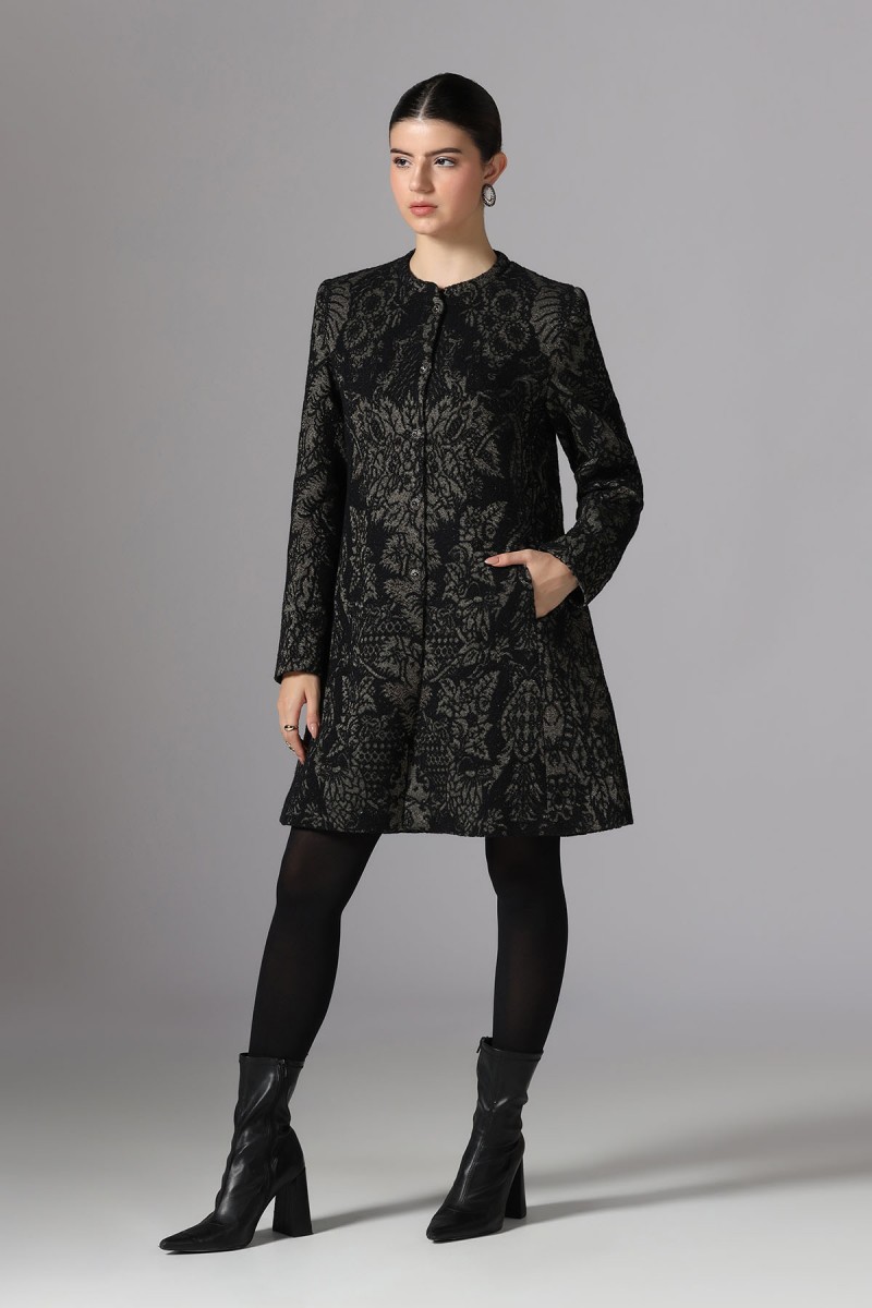 METALLIC SUEDE JCQUARD KNITED COAT