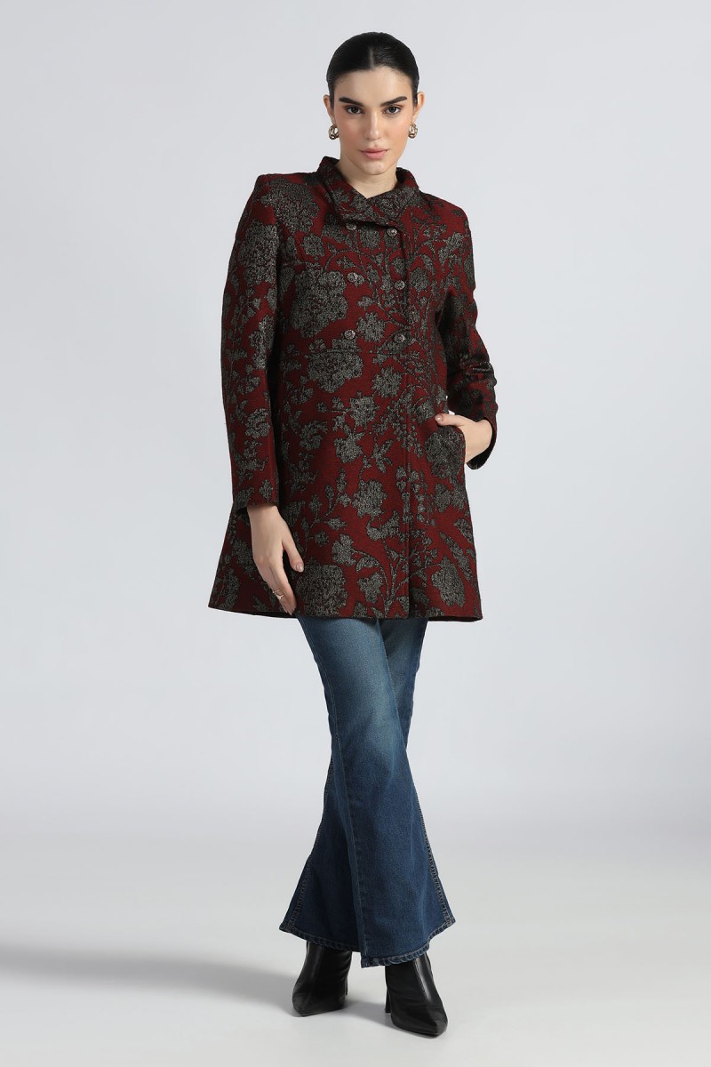 METALLIC FLORAL JACQUARD KNITED COAT