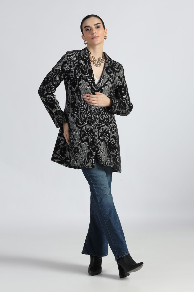 FLORAL LACE JACQUARD KNITTED  COAT