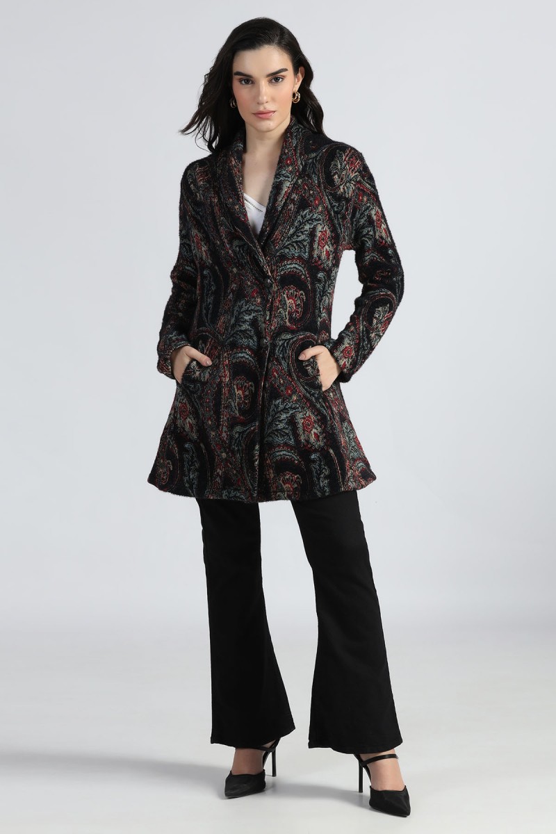 FLORAL JACQUARD KNITED COAT