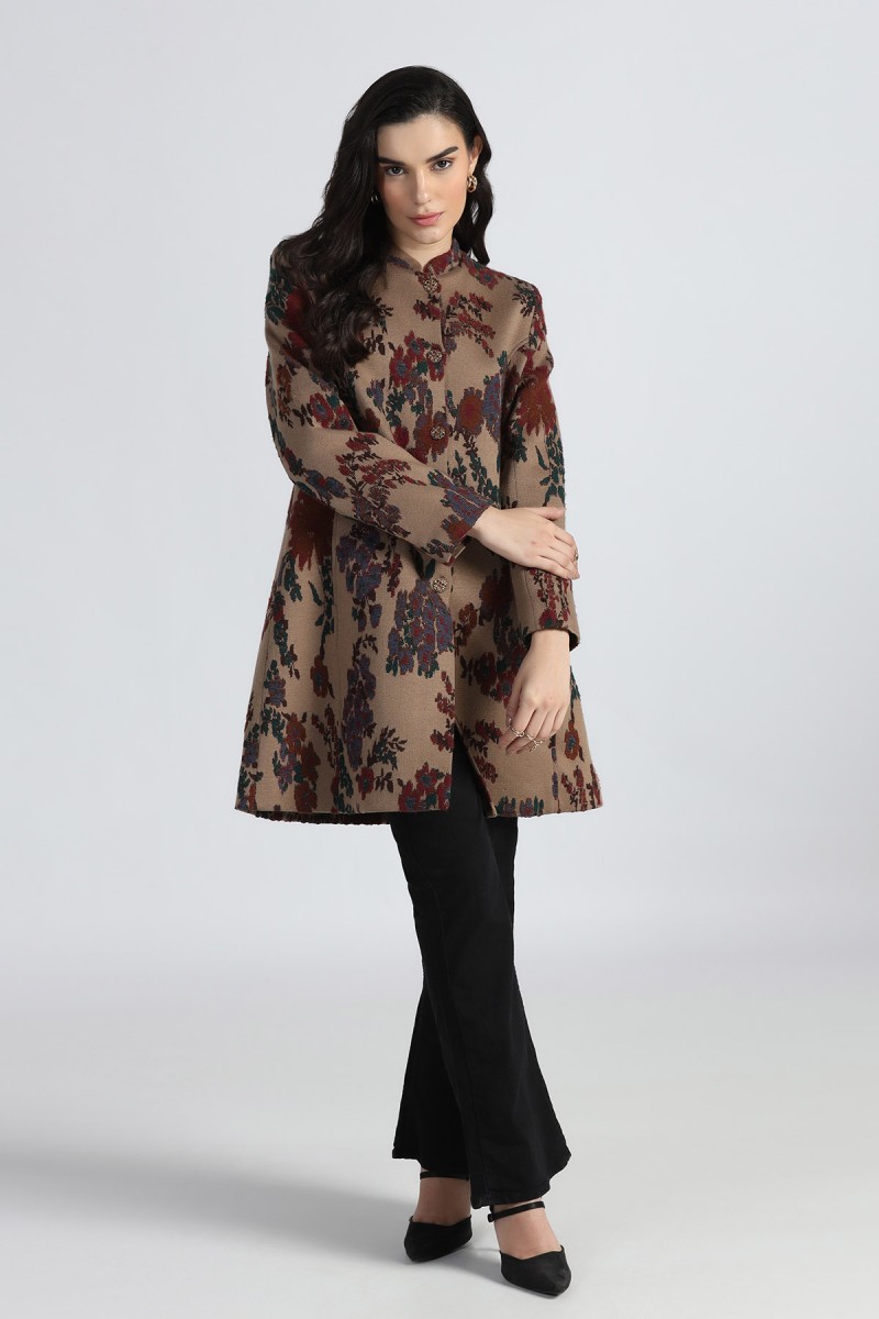 PLUSH FLORAL JACQUARD KNITED COAT PLUSH FLORAL JACQUARD KNITED COAT