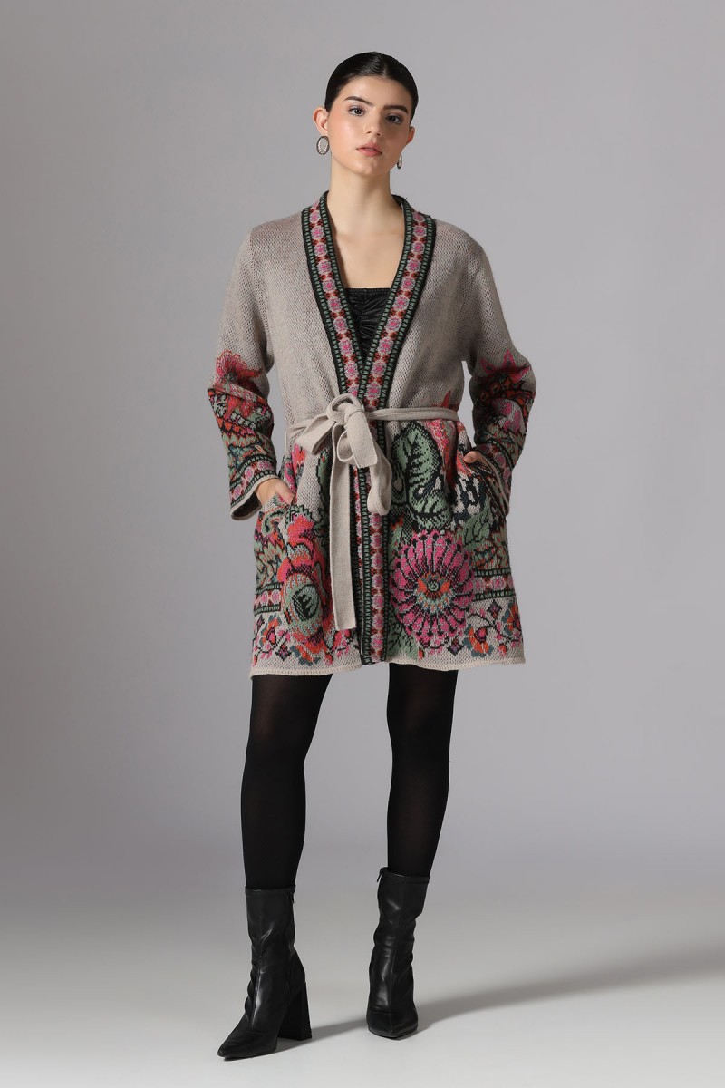 JACQUARD KNITED OPEN CARDIGAN