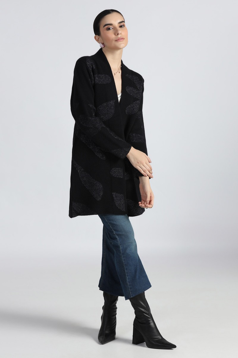 METALLIC SUEDE JCQUARD KNITED COAT