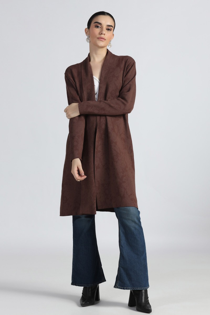 ORIENTAL JACQUARD SHAWL COLLAR OPEN CARDIGAN