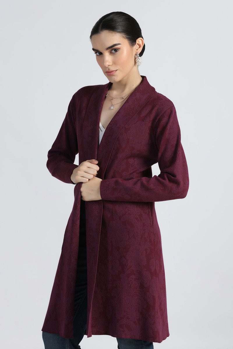 ORIENTAL JACQUARD SHAWL COLLAR OPEN CARDIGAN