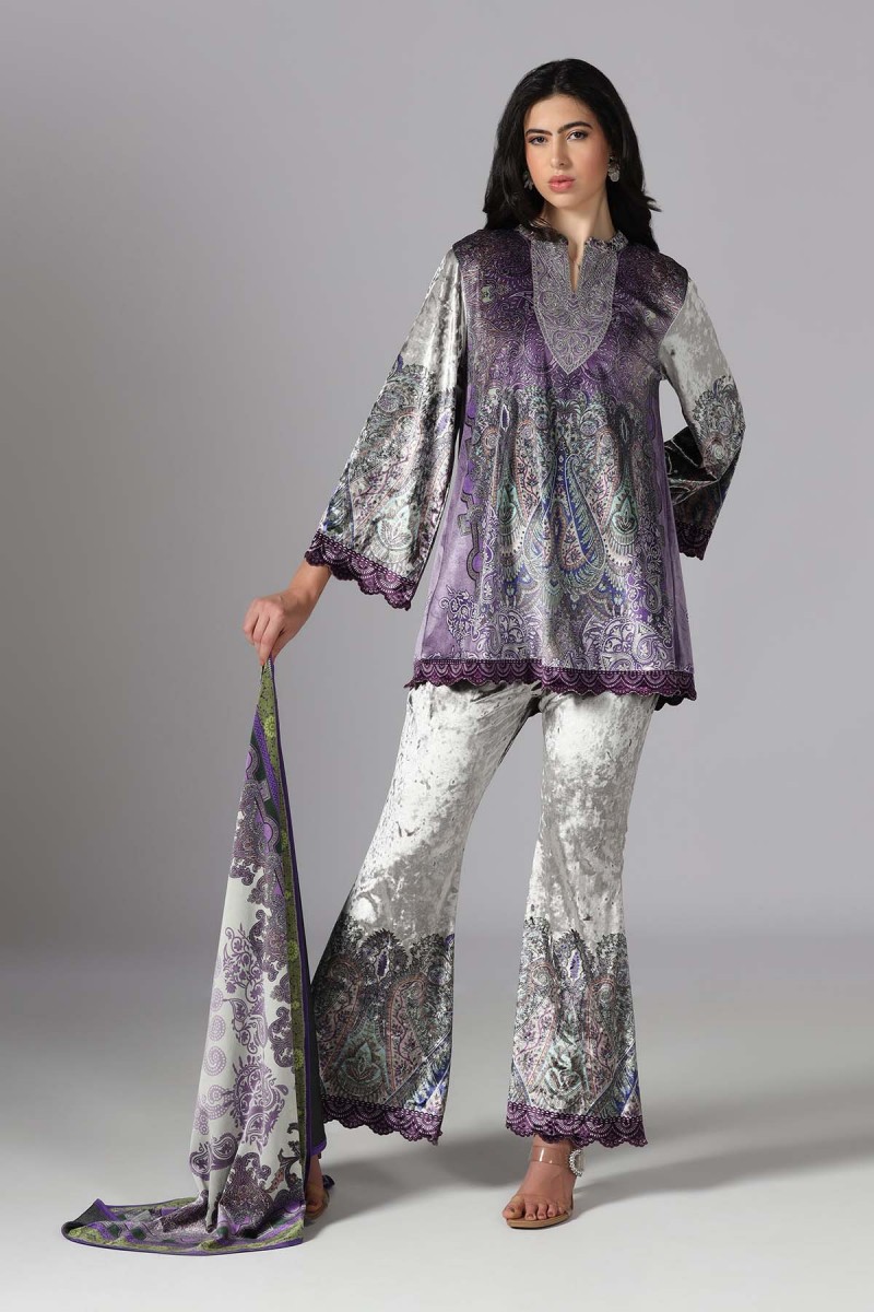 DIGITAL PRINTED VELVET CO-ORD SET WITH STOLE