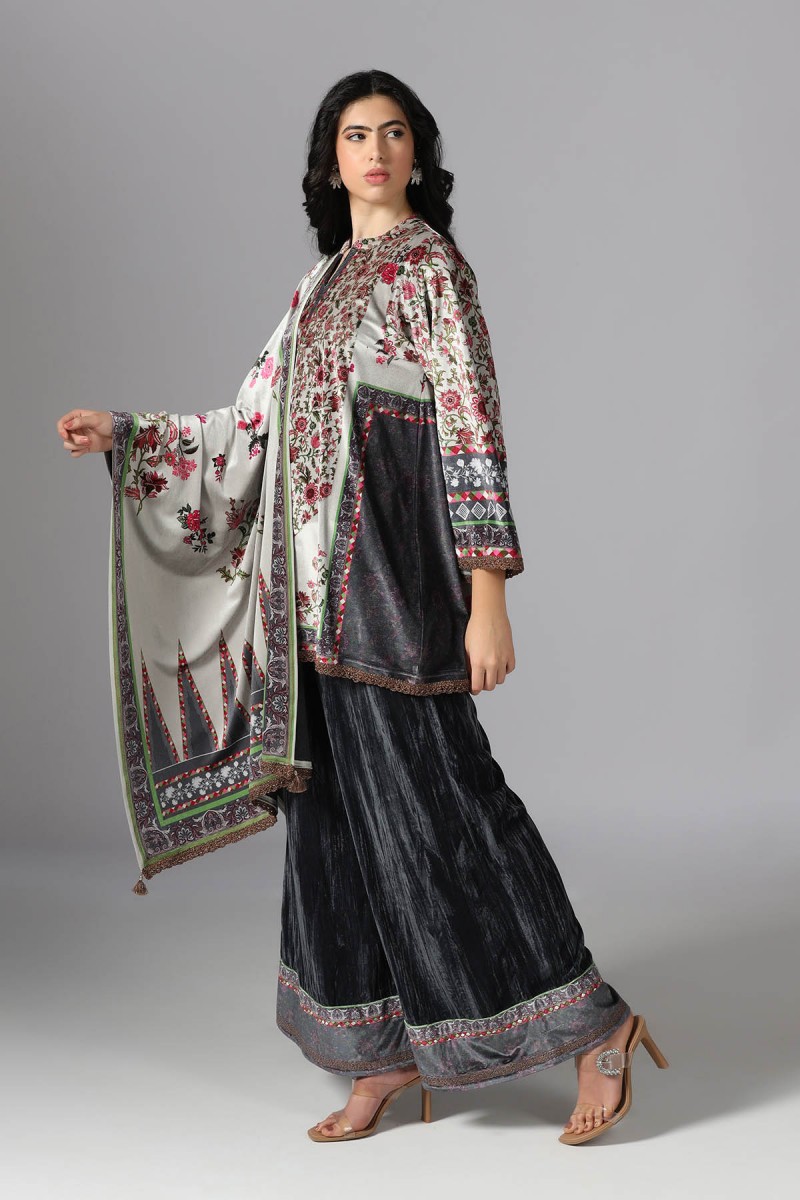 DIGITAL PRINTED VELVET CO-ORD SET WITH STOLE