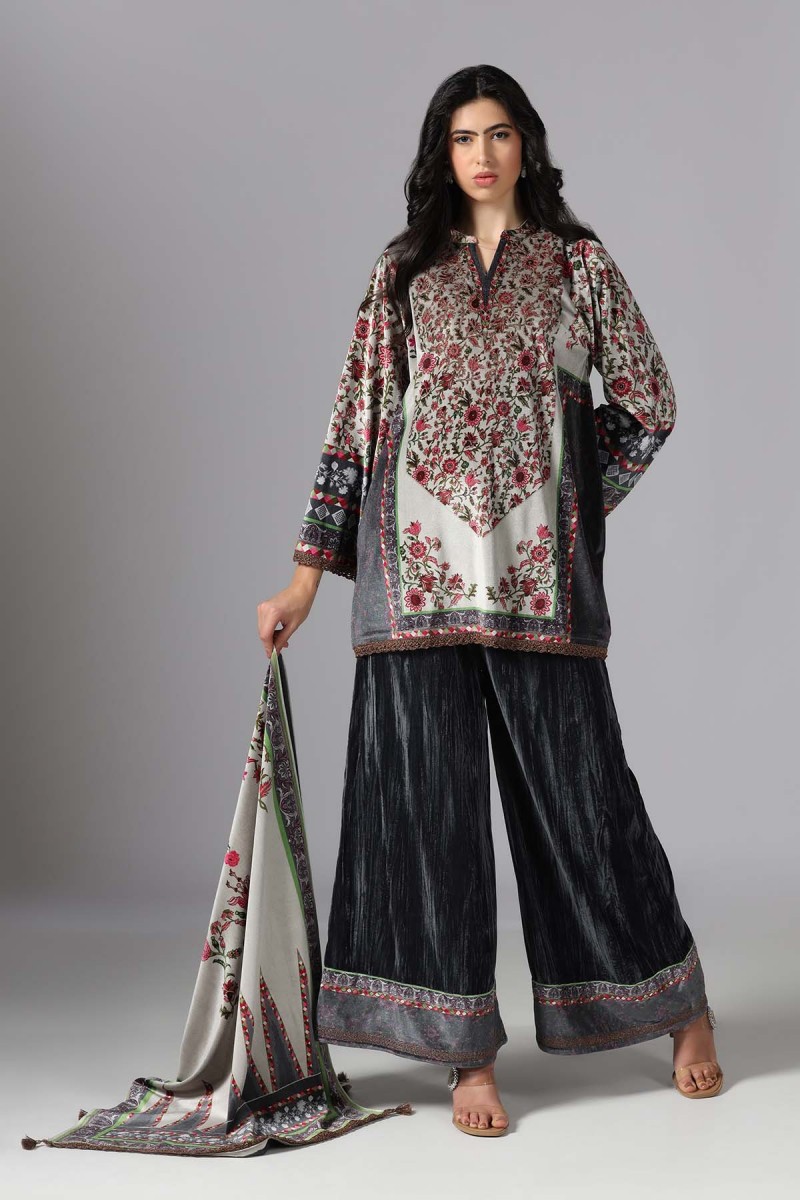 DIGITAL PRINTED VELVET CO-ORD SET WITH STOLE