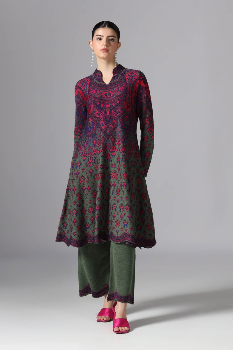 ETHNIC PASELY JACQUARD KNITED KURTI SET