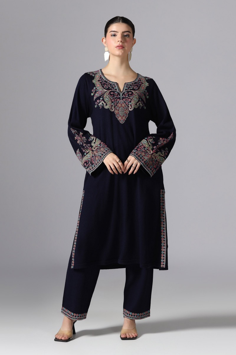 MULTI COLOURED EMBROIDERY KNITTED  KURTI SET