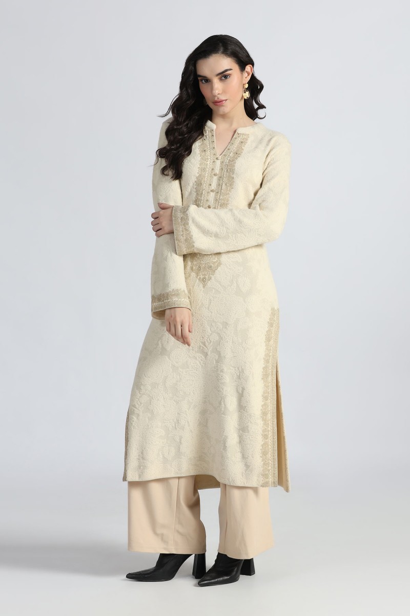 SUEDE ETHNIC JACQUARD EMBROIDERED KURTI SET