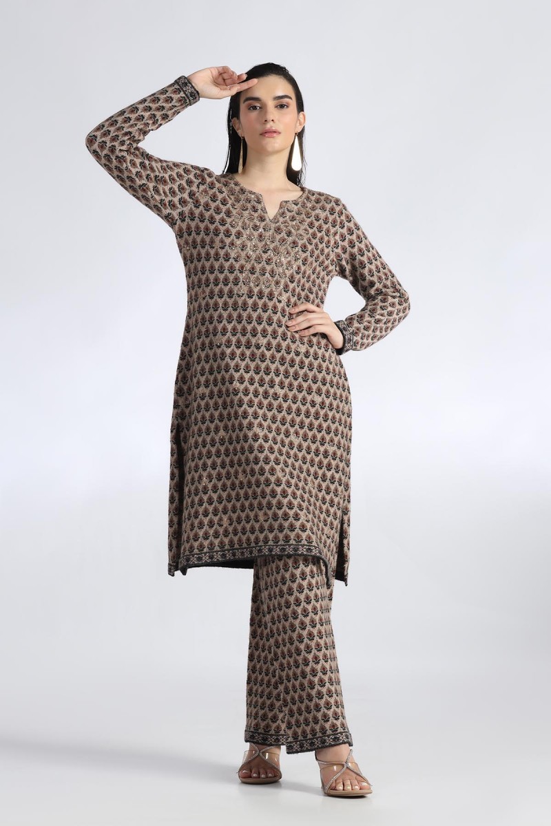 ETHNIC JACQUARD KURTI SET WITH EMBROIDERY