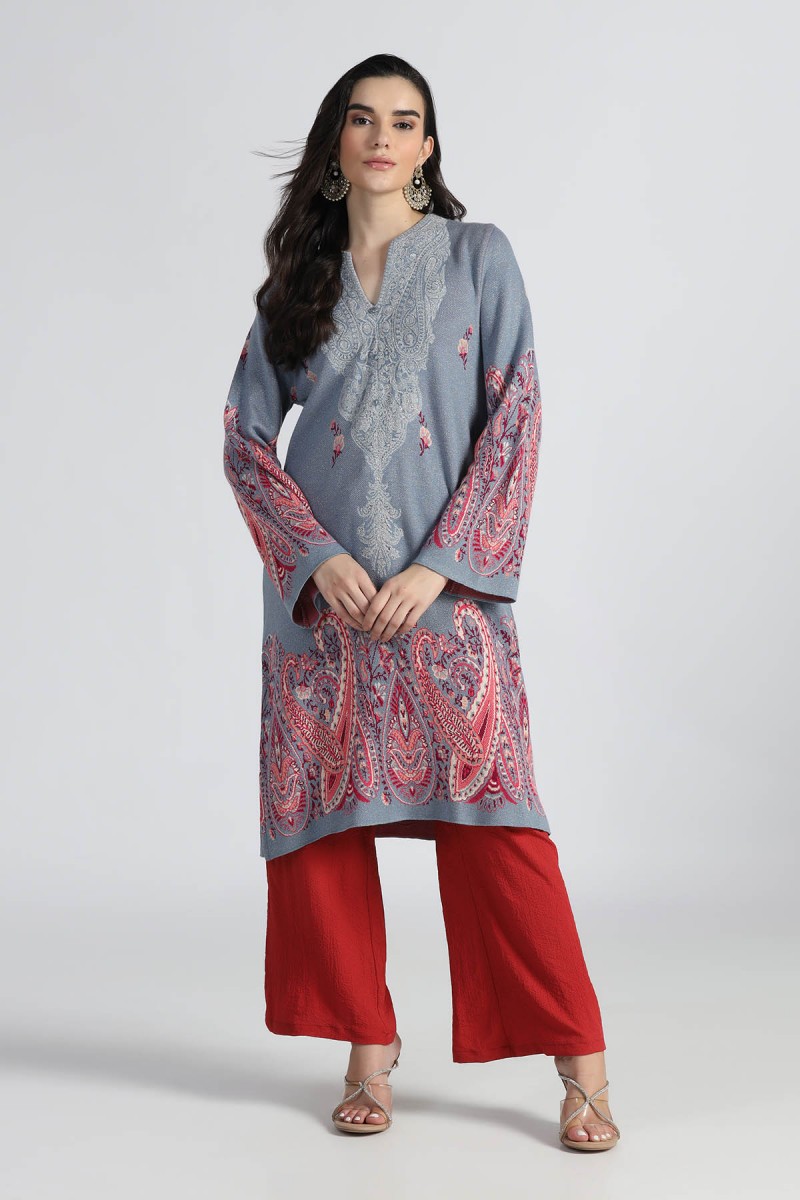 PASELY JACQUARD KNITED KURTI SET WITH EMBROIDERY