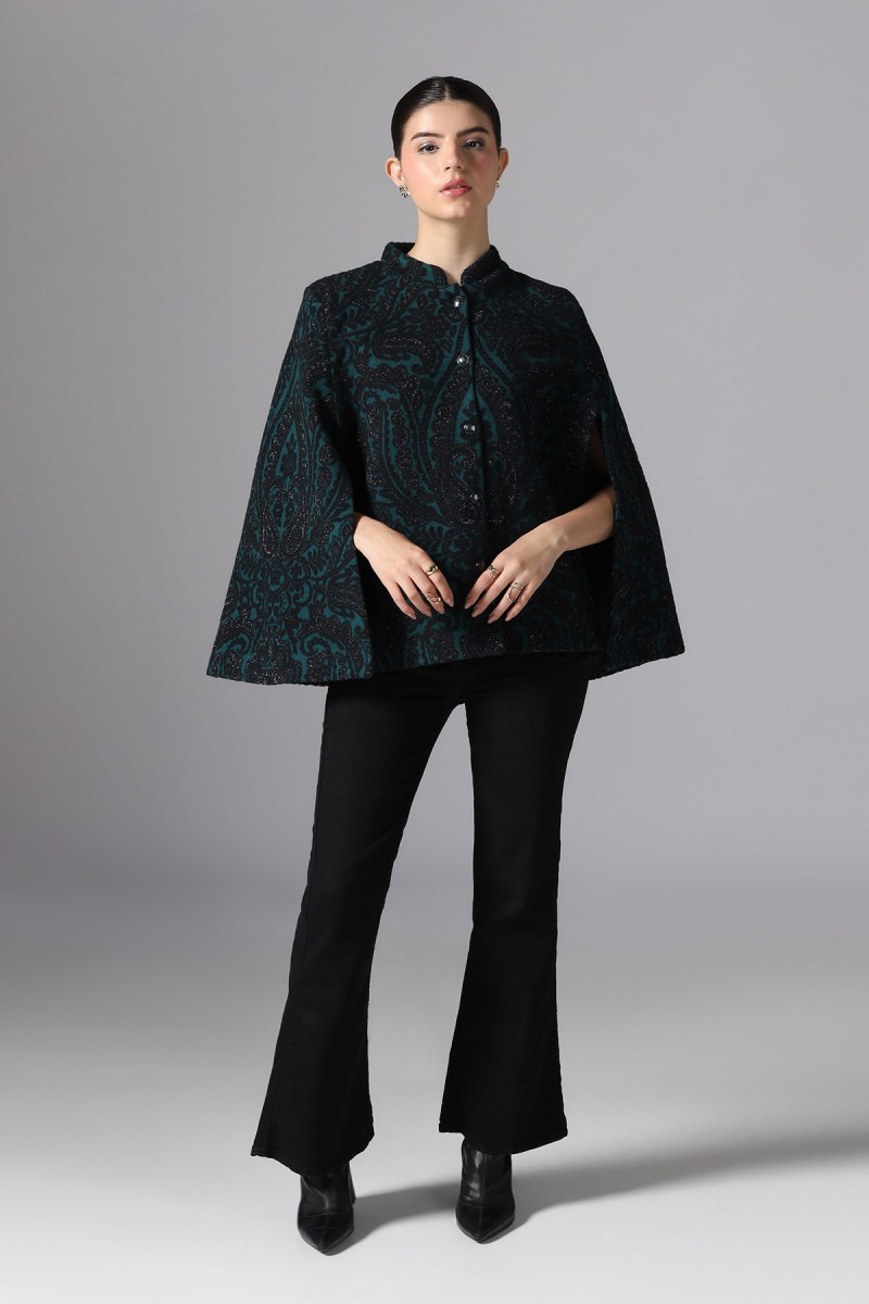METALLIC SUEDE PASELY JACQUARD KNITED CAPE COAT METALLIC SUEDE PASELY JACQUARD KNITED CAPE COAT