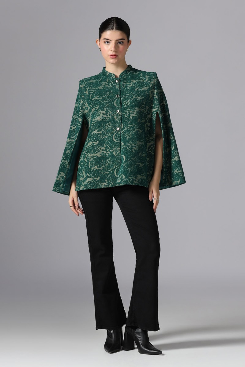 METALLIC SUEDE PASELY JACQUARD KNITED CAPE COAT METALLIC SUEDE PASELY JACQUARD KNITED CAPE COAT