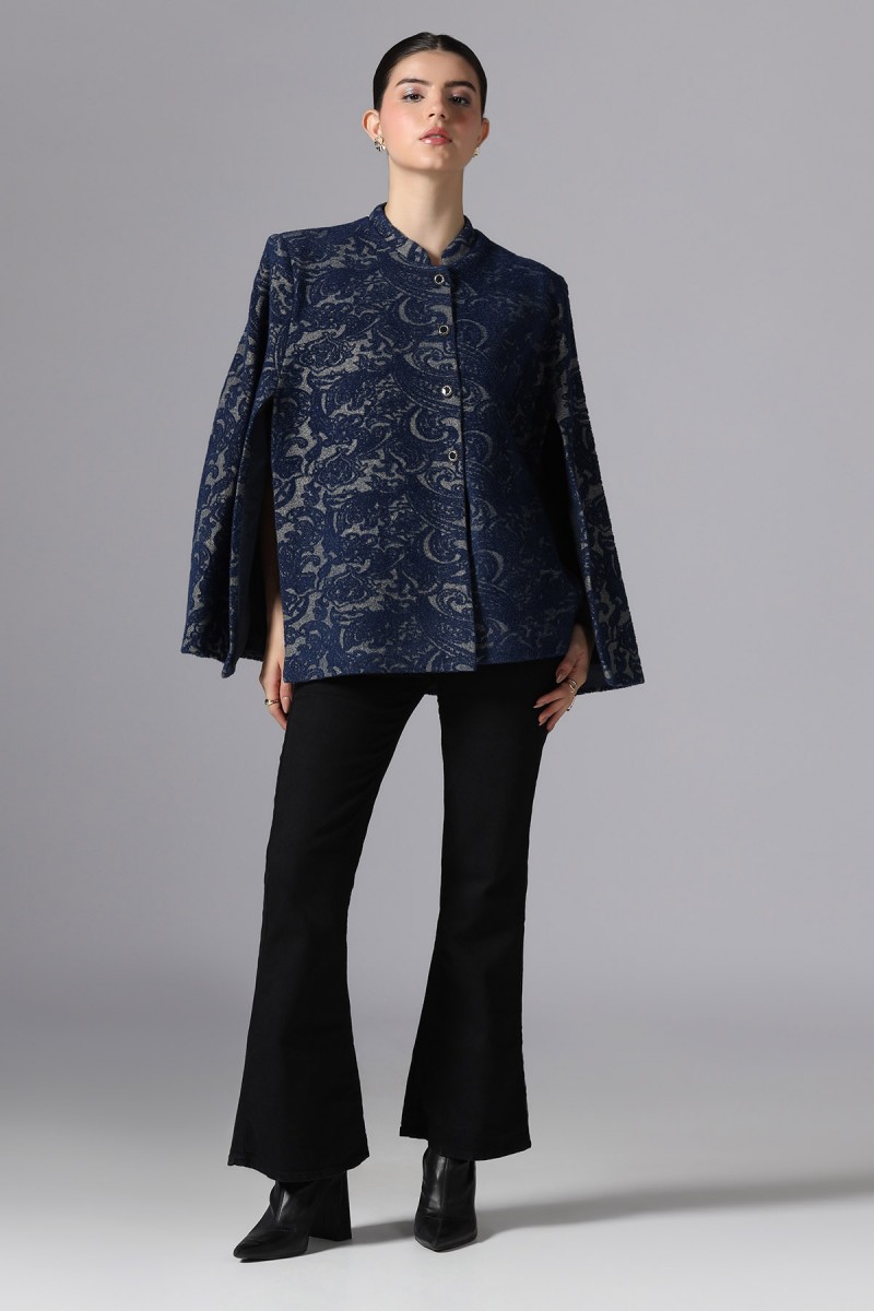 METALLIC SUEDE PASELY JACQUARD KNITED CAPE COAT METALLIC SUEDE PASELY JACQUARD KNITED CAPE COAT