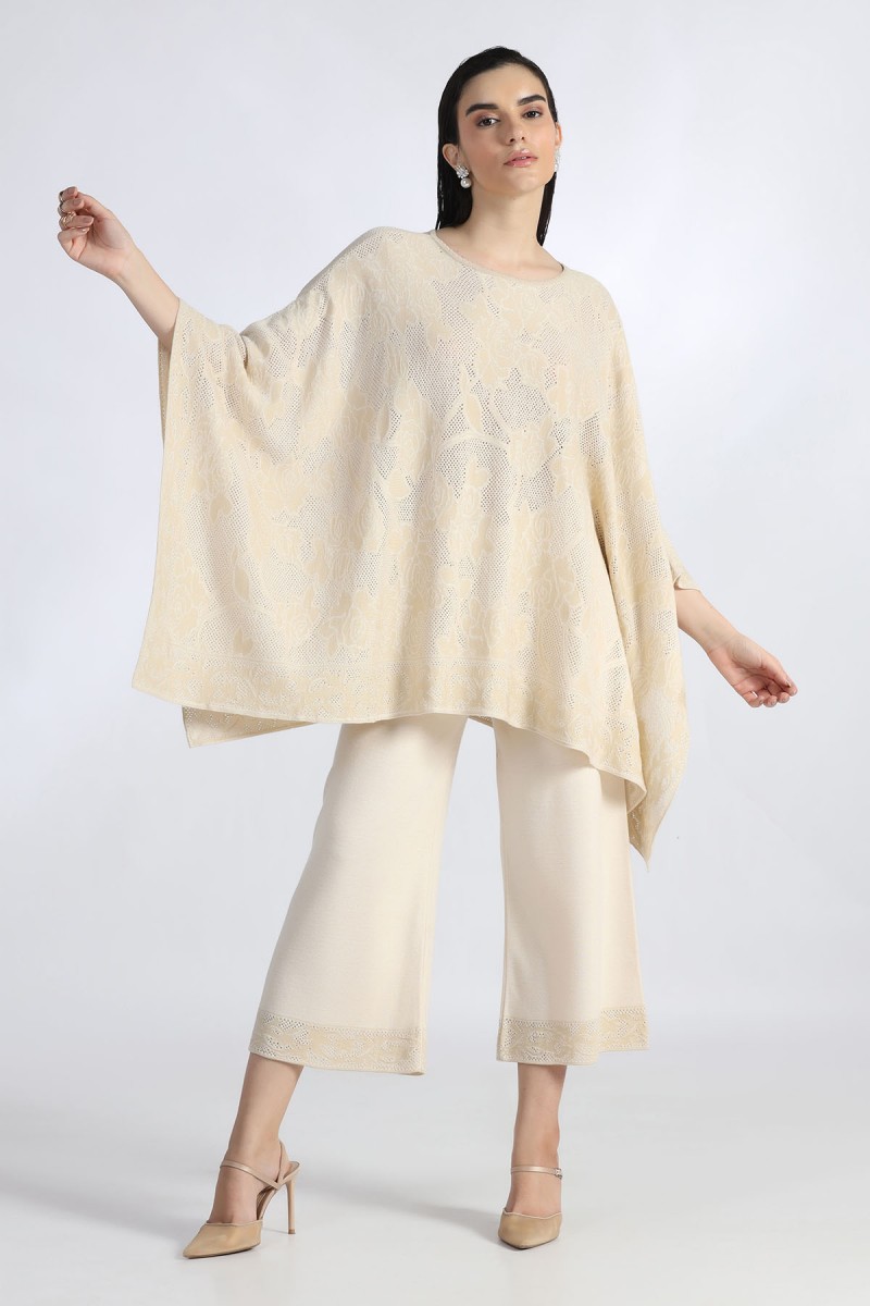 FLORAL LACE JACQUARD PONCHO SET
