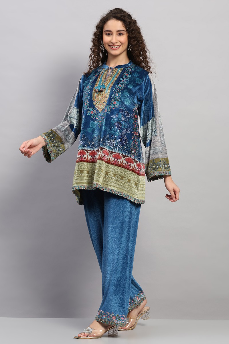 DIGITAL PRINTED ETHNIC VELVET CO-ORD SET WITH EMBROIDERY