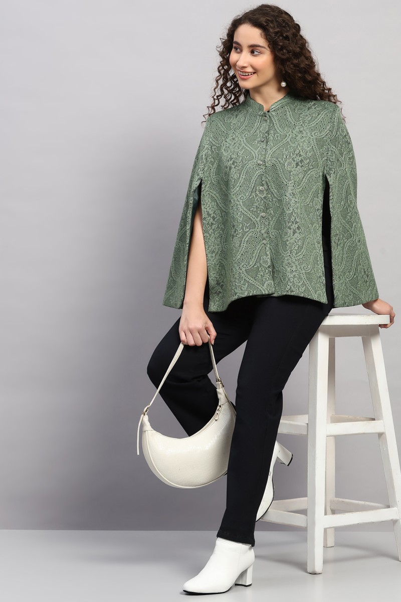 LACE JACQUARD KNITED CAPE COAT