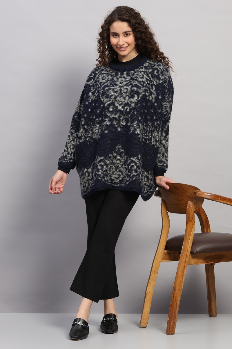 ETHNIC JACQUARD KNITED PONCHO