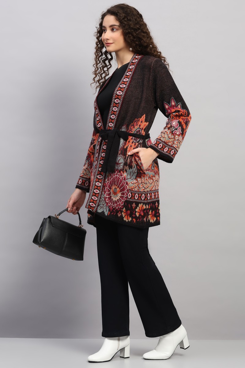 JACQUARD KNITED OPEN COAT