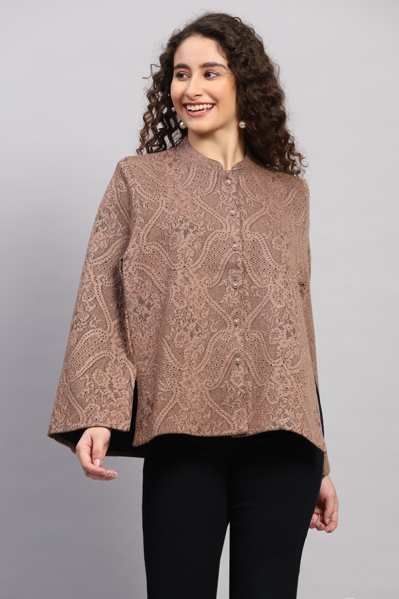 LACE JACQUARD KNITED CAPE COAT