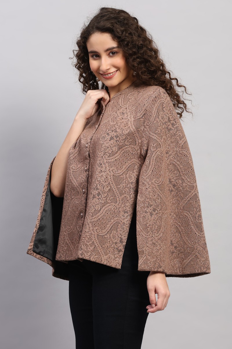LACE JACQUARD KNITED CAPE COAT