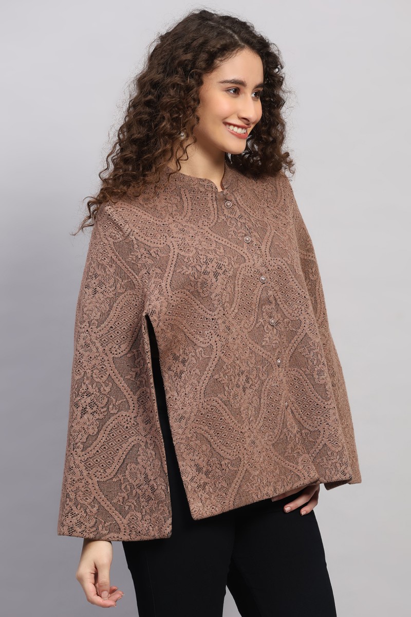 LACE JACQUARD KNITTED CAPE COAT